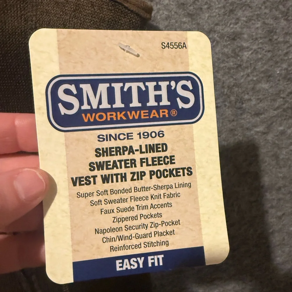 Smiths Workwear Vest Mens XL brown Sherpa lined Sweater Fleece zip pockets NWT